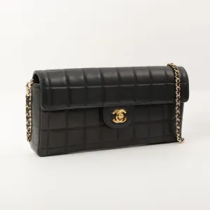 Chanel Around 2002 Made Chocolate Bar Turn-Lock Chain Bag Black