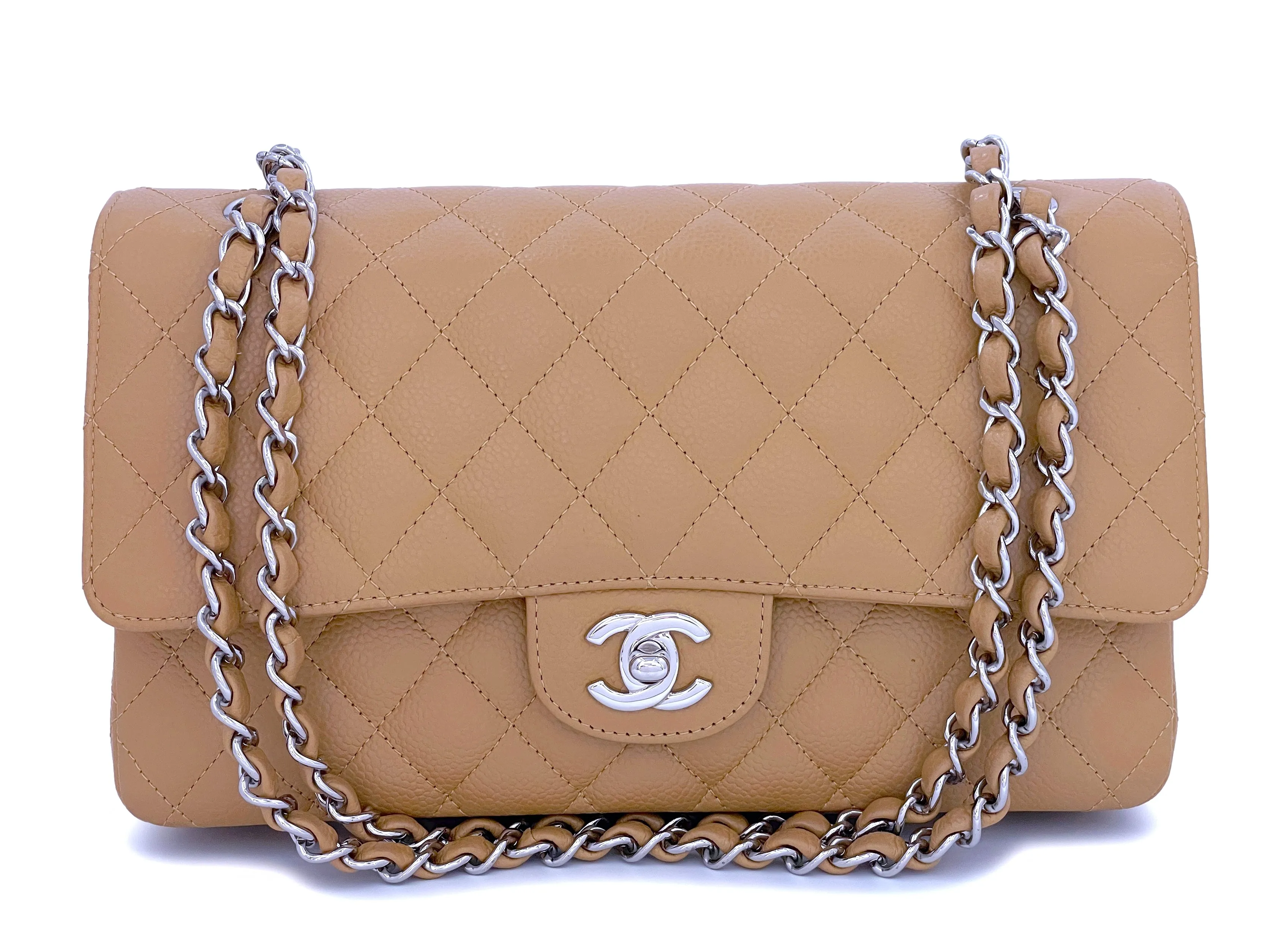 Chanel Beige Caviar Medium Classic Double Flap Bag SHW