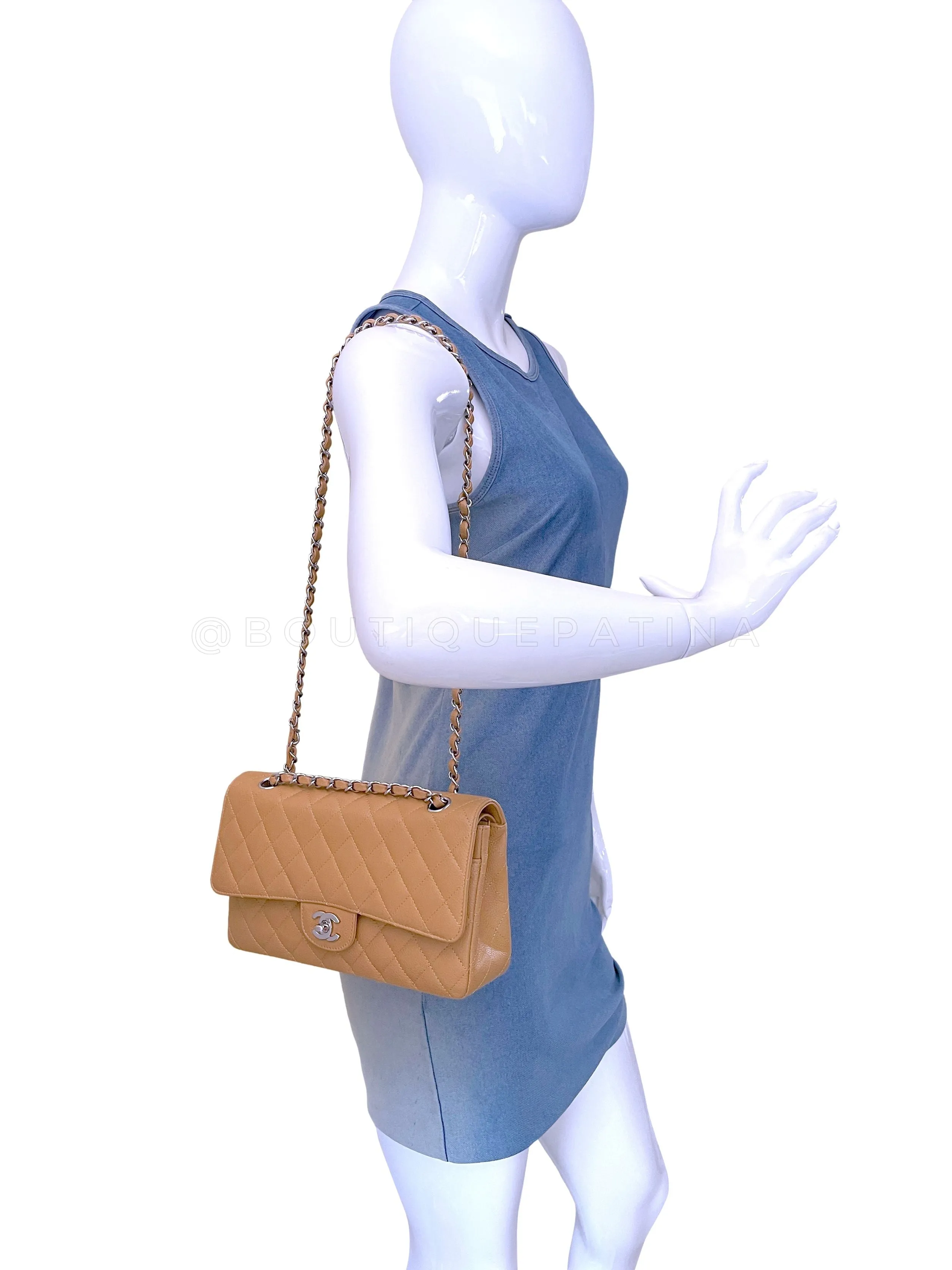 Chanel Beige Caviar Medium Classic Double Flap Bag SHW