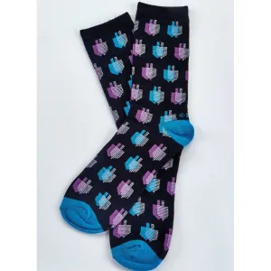 Chanukah Adult Crew Socks " Dreidels"