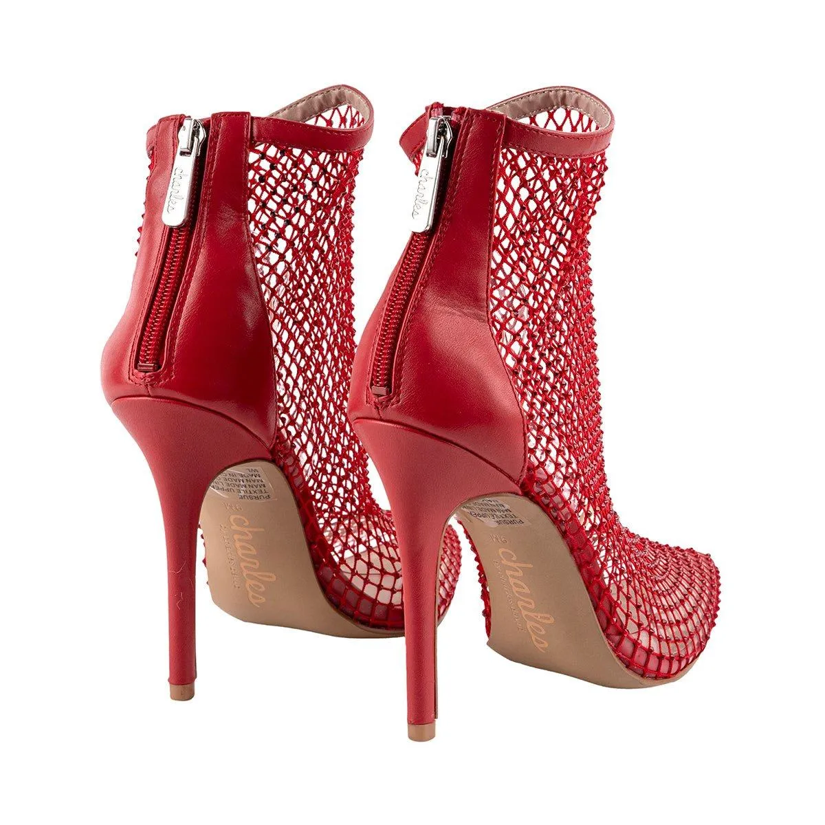 Charles David Charles By Afterhours Ankle Boots Mesh Fabric Red Colour For Women