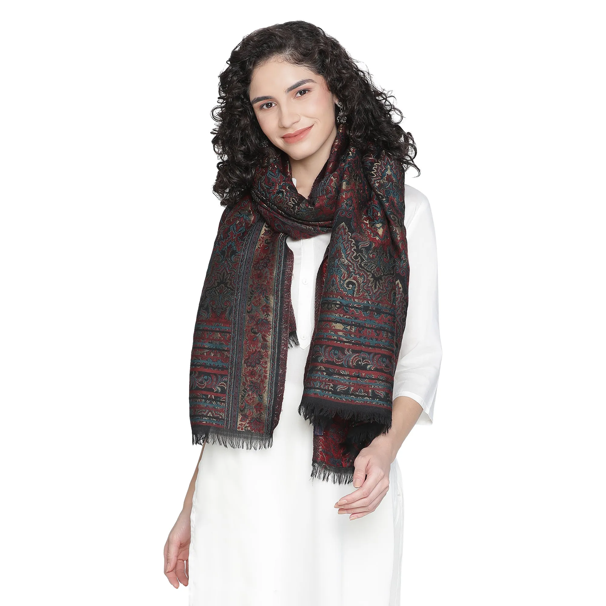 Chevron Paisley Traditional Zari Woolen Stole