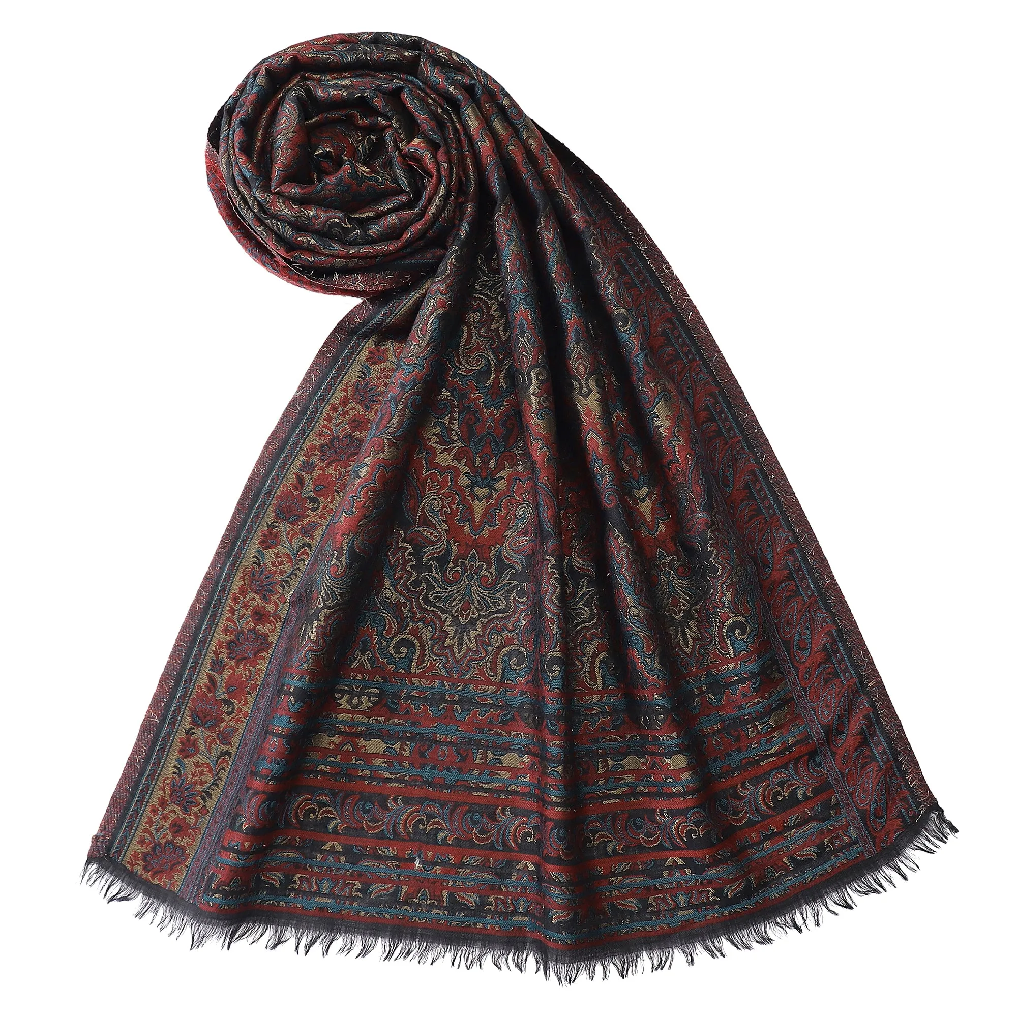 Chevron Paisley Traditional Zari Woolen Stole