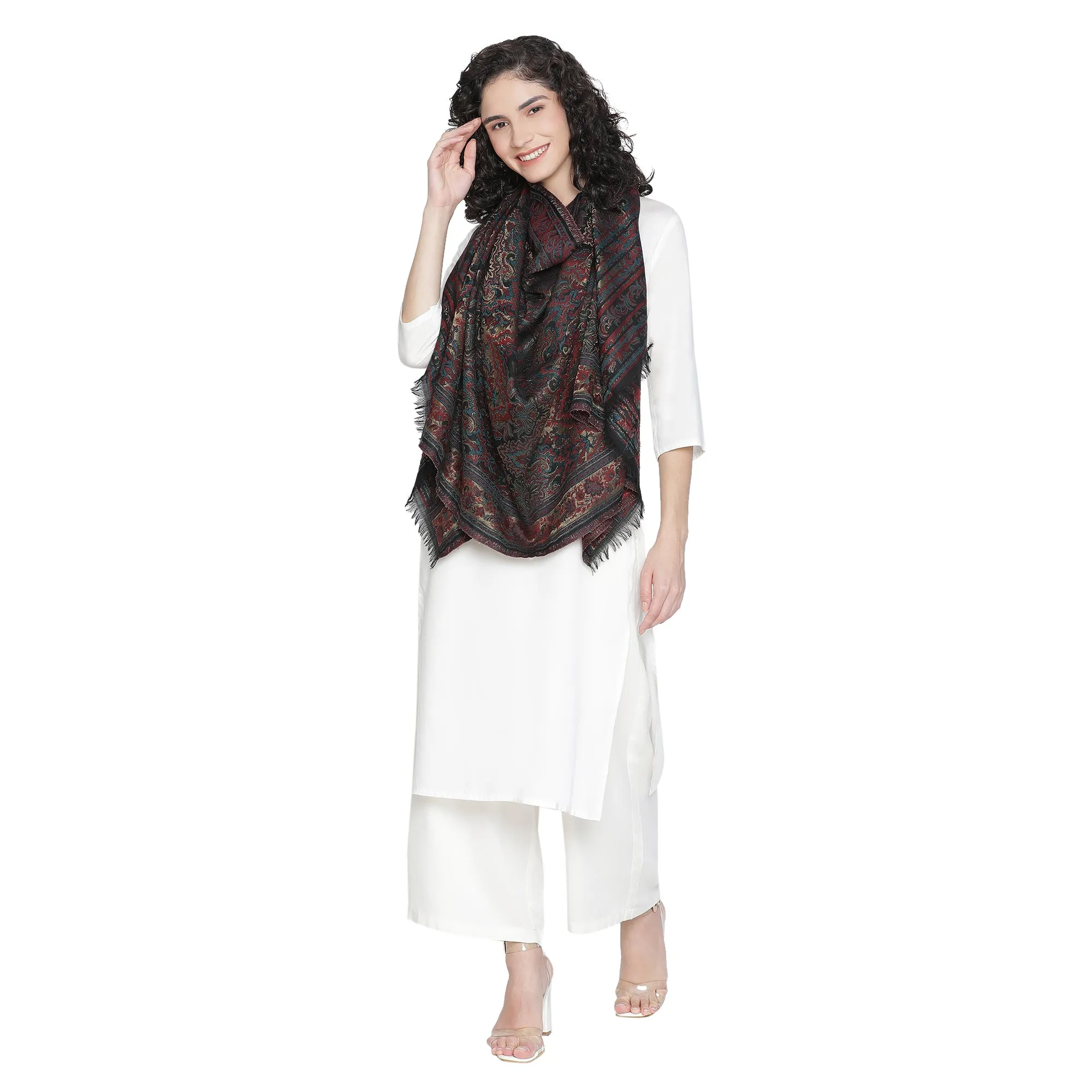 Chevron Paisley Traditional Zari Woolen Stole