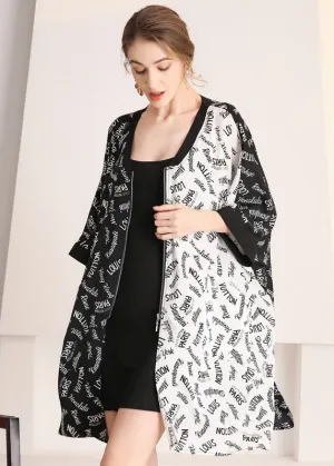 Chic Colorblock Zip Up Oversized Letter Print Chiffon Cardigans Summer LY0324