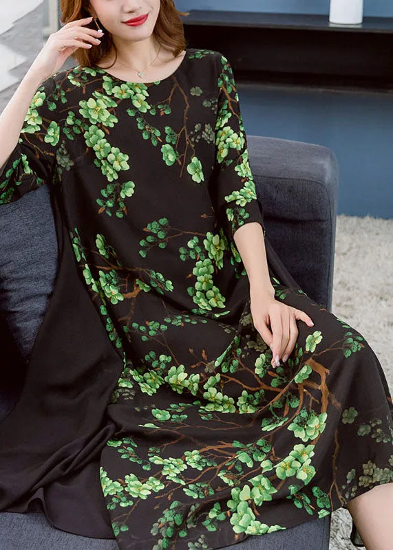 Chic Green O Neck Print Patchwork Chiffon Dresses Summer LY7721