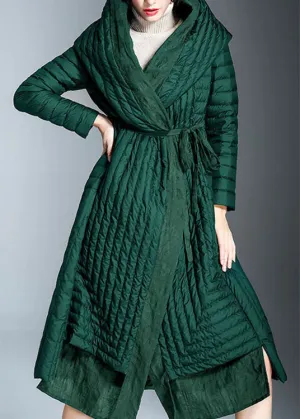 Chic Green Pockets Print Winter Duck Down coat