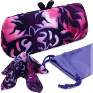Chic Medium Hard Eyeglass Case - Small Sunglasses Case in Tie Dye Design, A mini Accessories Case w/cloth  (AS461 Damask)