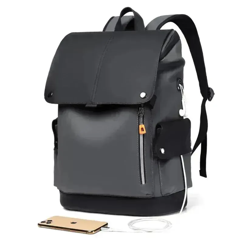 Chic Waterproof PU Leather Laptop Backpack with USB Charging for Professionals