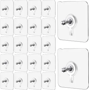 Chillyfit wall hooks for hanging strong, 20 Pack Screw Hooks Adhesive Hooks for Wall Heavy Duty, self Adhesive Hook, Wall hangings, Sticky Photo Frame Hangers,Stainless Steel, Transparent