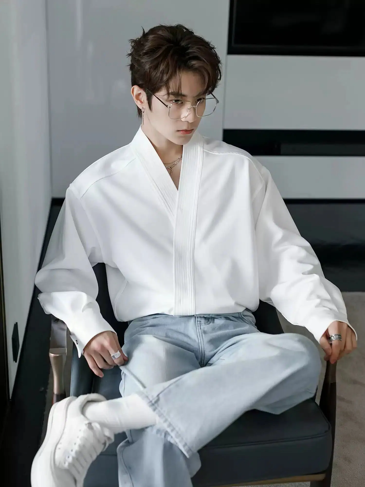 Chuan Collarless Relaxed Fit Shirt