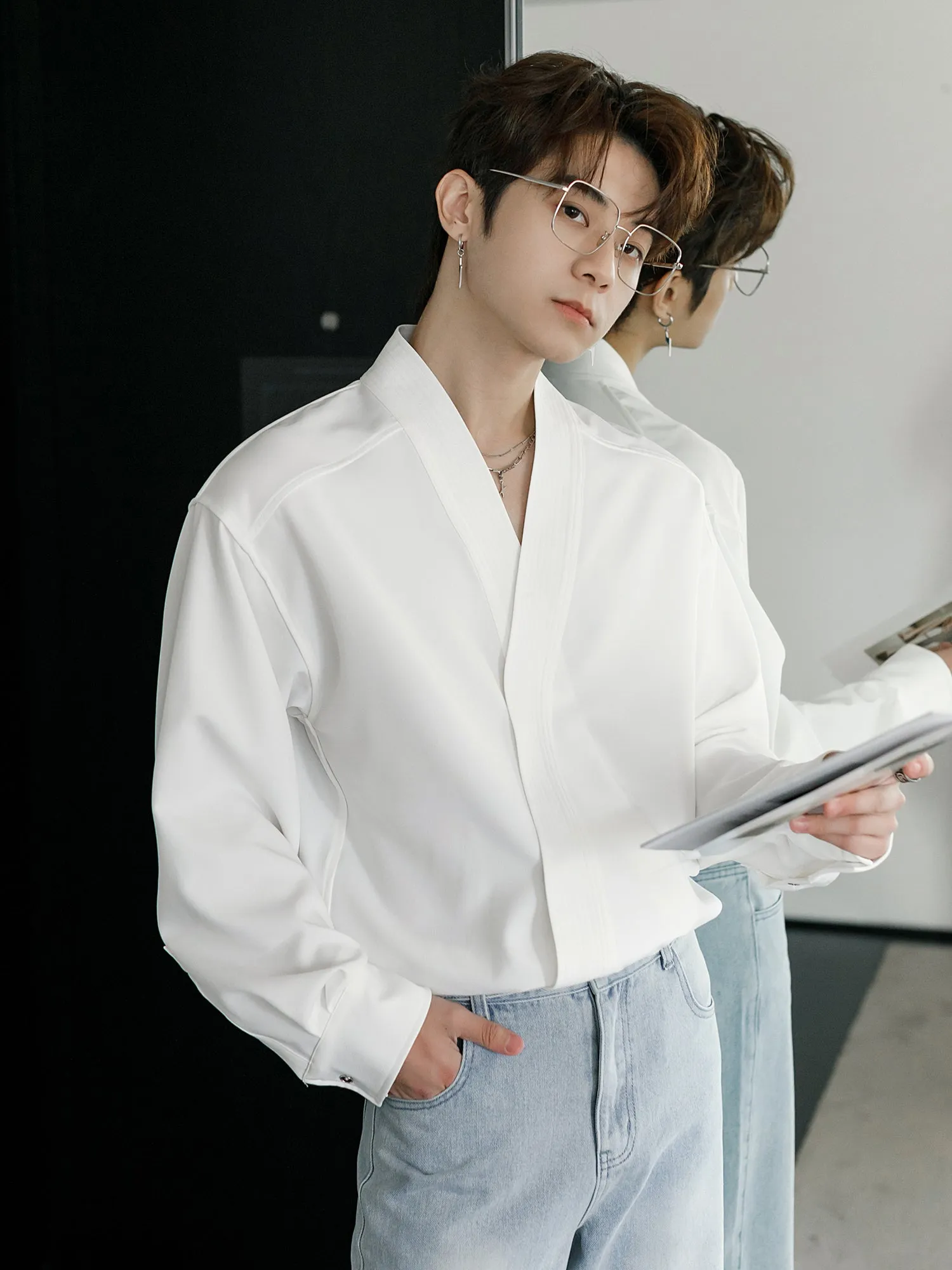 Chuan Collarless Relaxed Fit Shirt