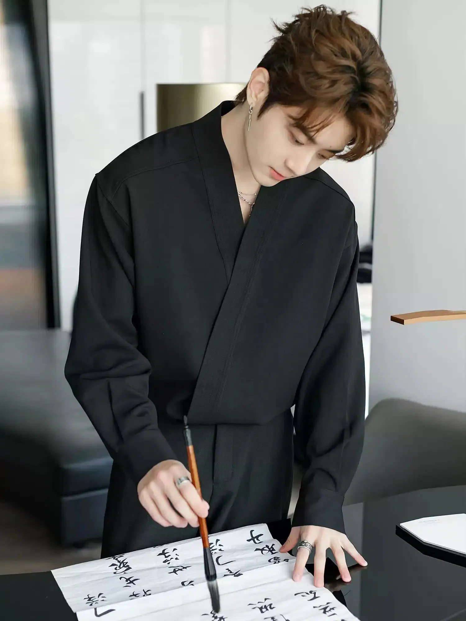 Chuan Collarless Relaxed Fit Shirt