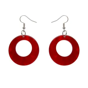 Circle Ripple Resin Drop Earrings -Red