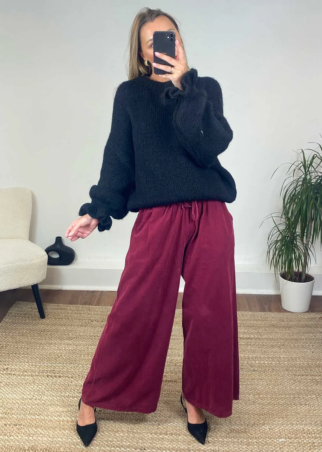 Clara Frill Sleeve Jumper in Black