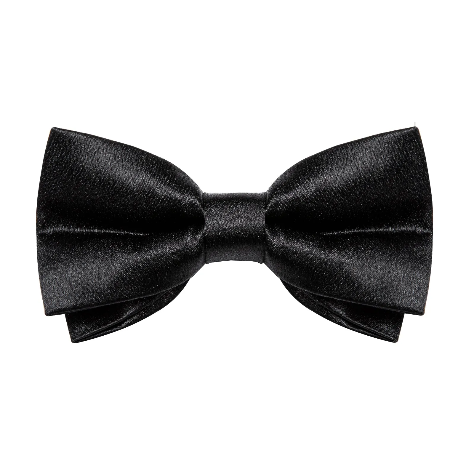 Classic Black Solid Shining Silk Men Vest Necktie Bow Tie Handkerchief Cufflinks Set