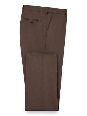 Classic Fit Essential Wool Flat Front Suit Pants - Brown