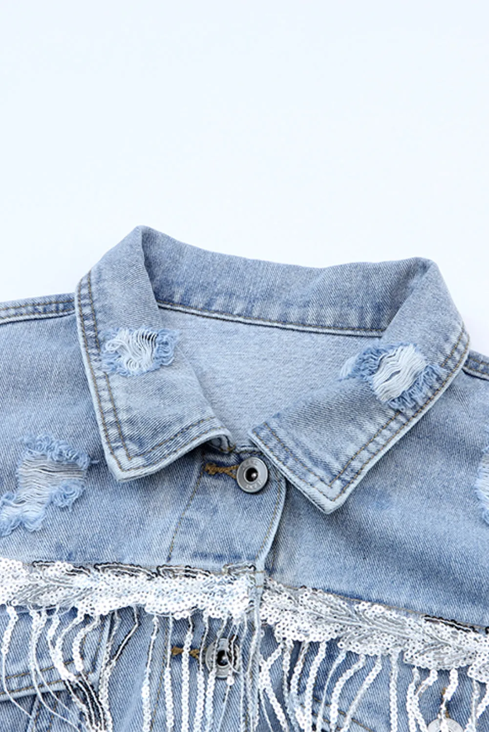 Classic Twist Sequin Fringe Denim Jacket