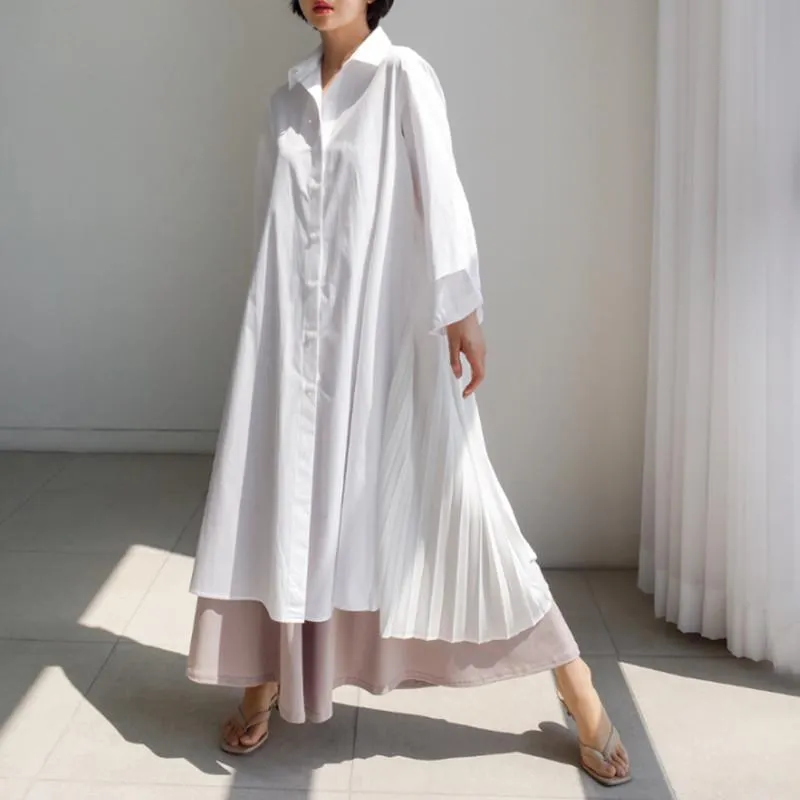 Classy Women Plus Sizes Pleated Long Shirt Dresses
