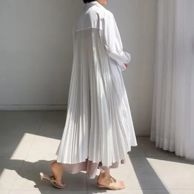 Classy Women Plus Sizes Pleated Long Shirt Dresses