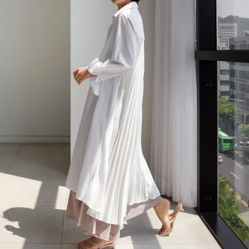Classy Women Plus Sizes Pleated Long Shirt Dresses