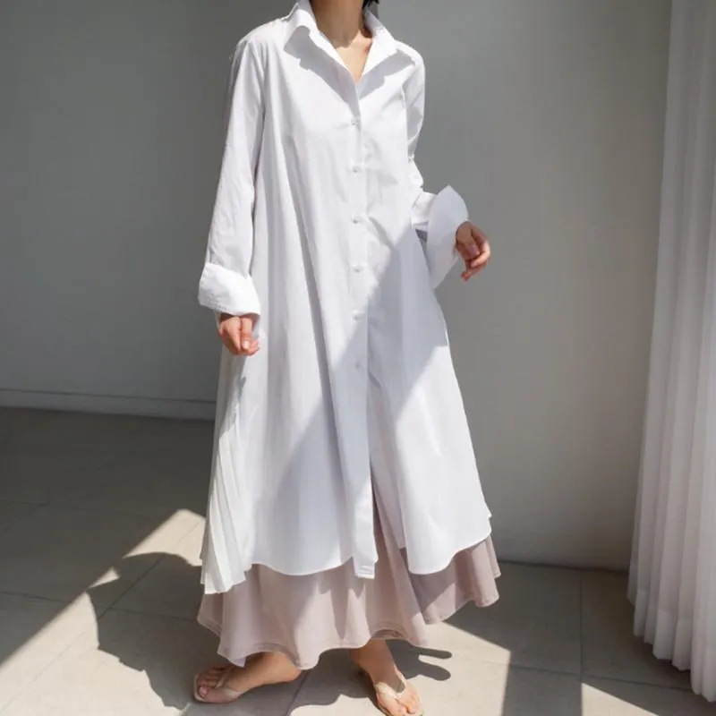 Classy Women Plus Sizes Pleated Long Shirt Dresses