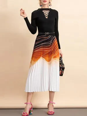 CLAUDETE Pleated Midi Dress