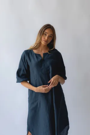 Claudette Linen Dress Navy