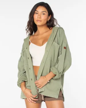 Clear Water Oversize Fleece Hooded Shirt - Oil Green Clear Water Oversize Fleece Hooded Shirt - Oil Green