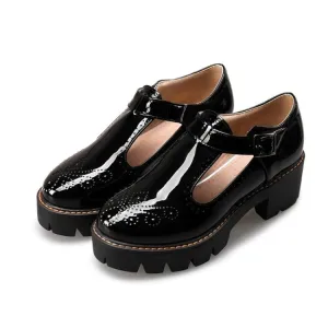 CLEARANCE / Alternative Fashion Brogue Round Toe Flats with Buckle Strap / Aesthetic Shoes