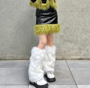 Cloe Solid Color White Faux Fur Leg Cover