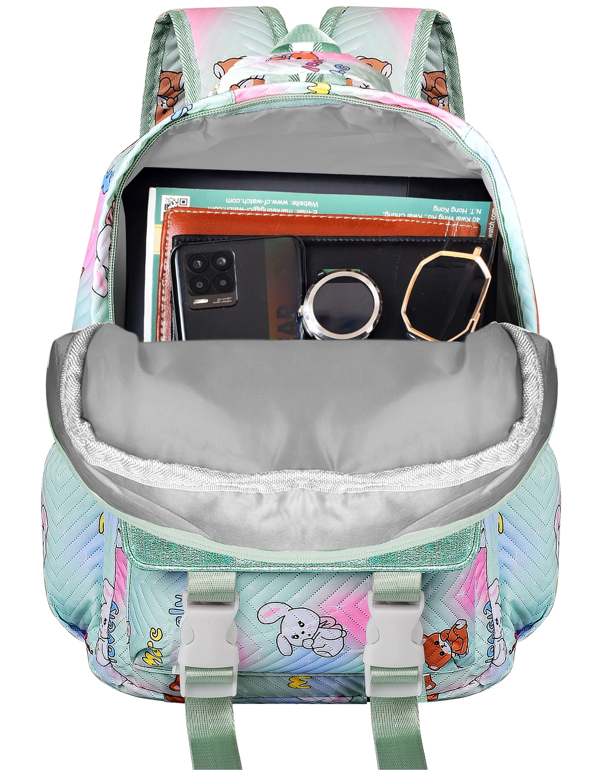 clouds love 15.6 Inch College Cute Bookbag Anti Theft Women Casual backpack for Teen School Girls laptop bag (Green)