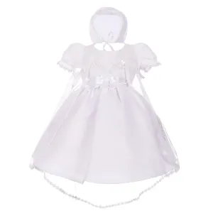 CN009 Baby Girls' Pearls Embroidered Baptism Christening Gown Dress With Cape And Bonnet Infant Size 0-12 Months