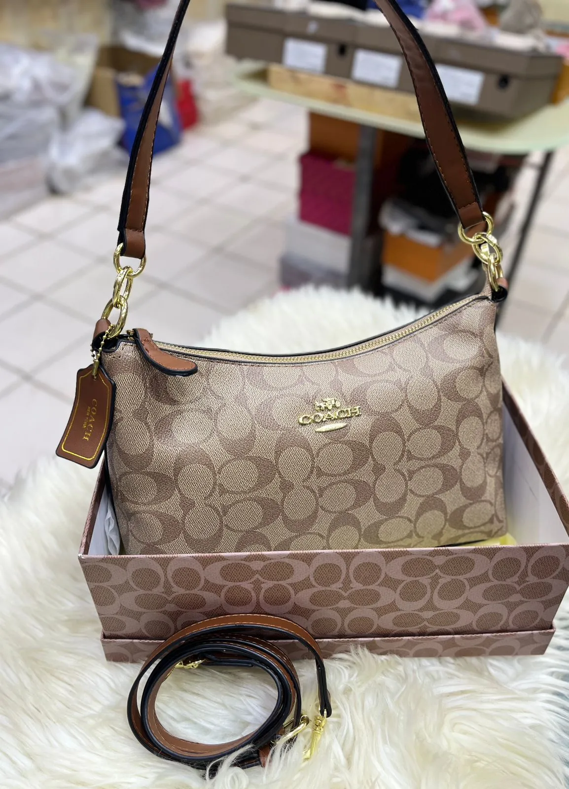 COACH Lewis Shoulder Bag In Signature Canvas (Brown)