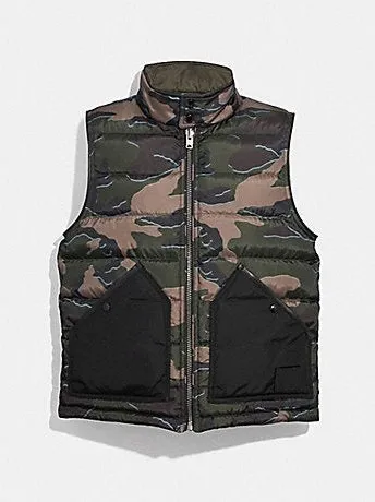 Coach Men's Reversible Down Vest Green Camo Olive F33788