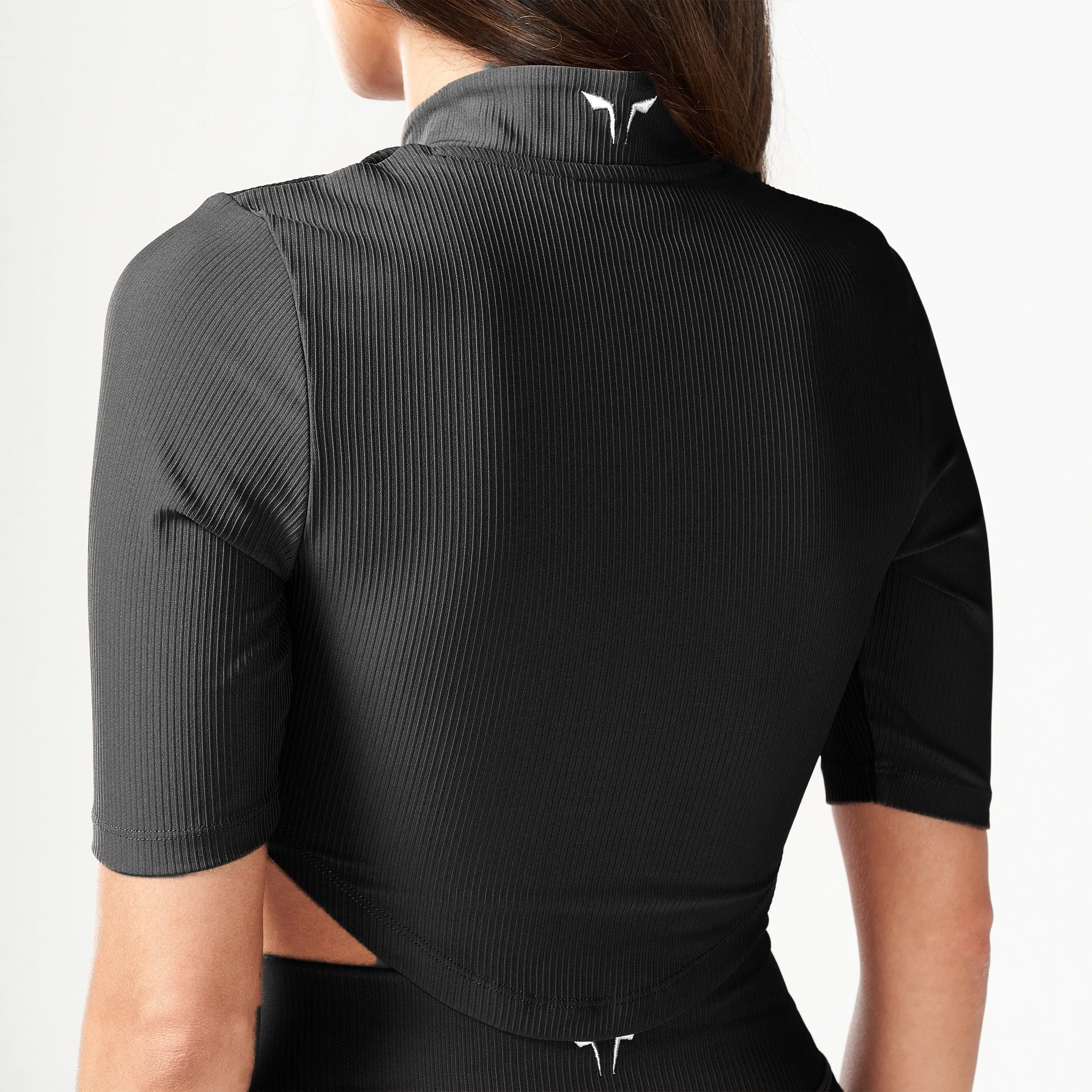 Code Ribbed Crop Top - Black
