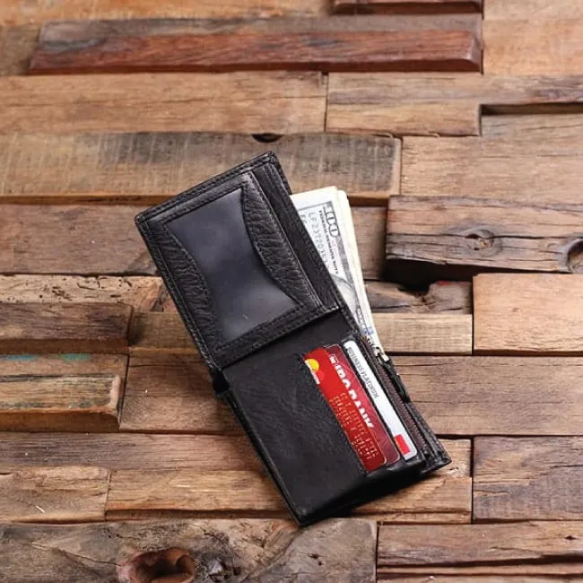 Coin Wallet Personalized Monogrammed Engraved Leather Bifold Men's Wallet Zipper Without Box