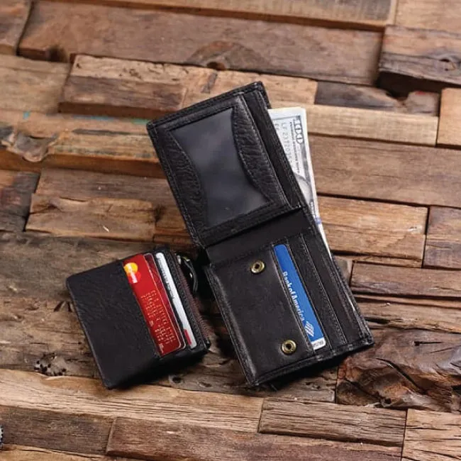 Coin Wallet Personalized Monogrammed Engraved Leather Bifold Men's Wallet Zipper Without Box
