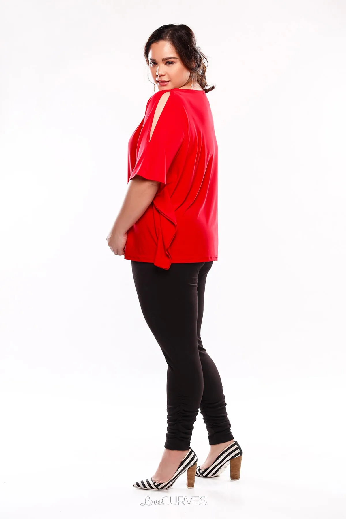 Cold Shoulder Caftan Top - Red - KDR