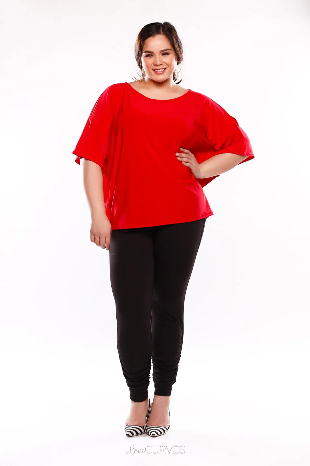 Cold Shoulder Caftan Top - Red - KDR