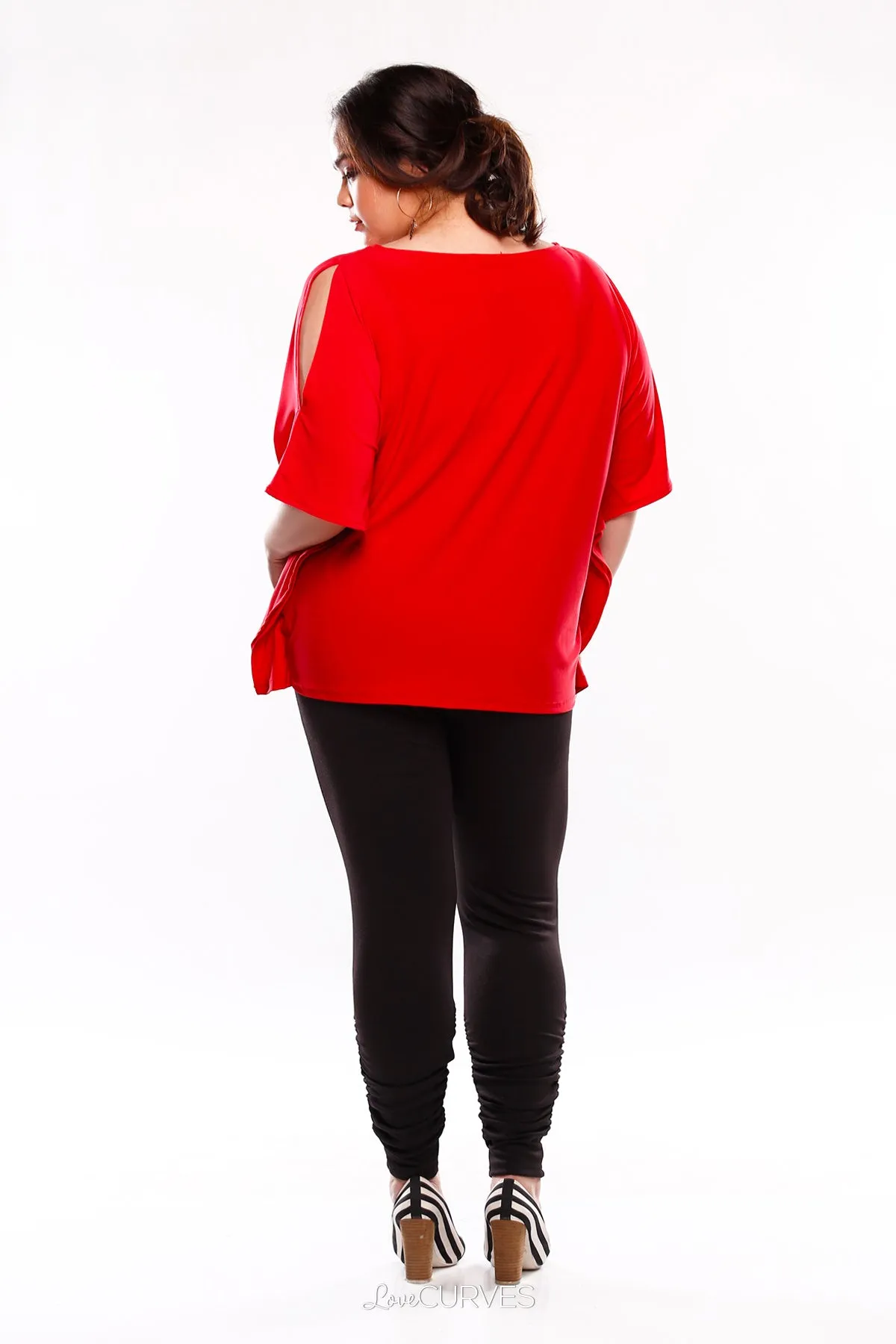 Cold Shoulder Caftan Top - Red - KDR