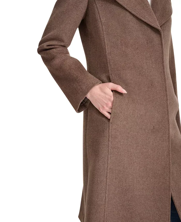 Cole Haan Ribbed Knit Shawl Collar Wool Blend Coat - Portobello