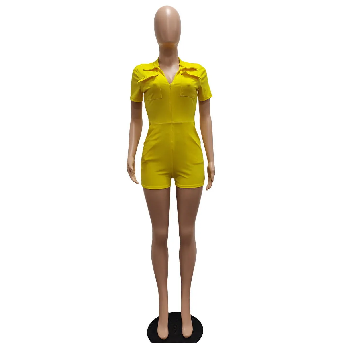 Collared Body Enhancing Cotton Mini Rompers