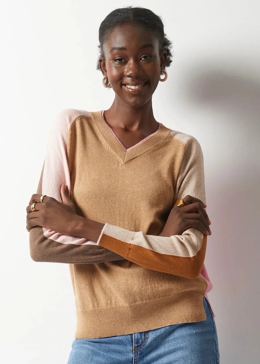 College V-Neck Top in Cookie