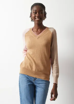 College V-Neck Top in Cookie