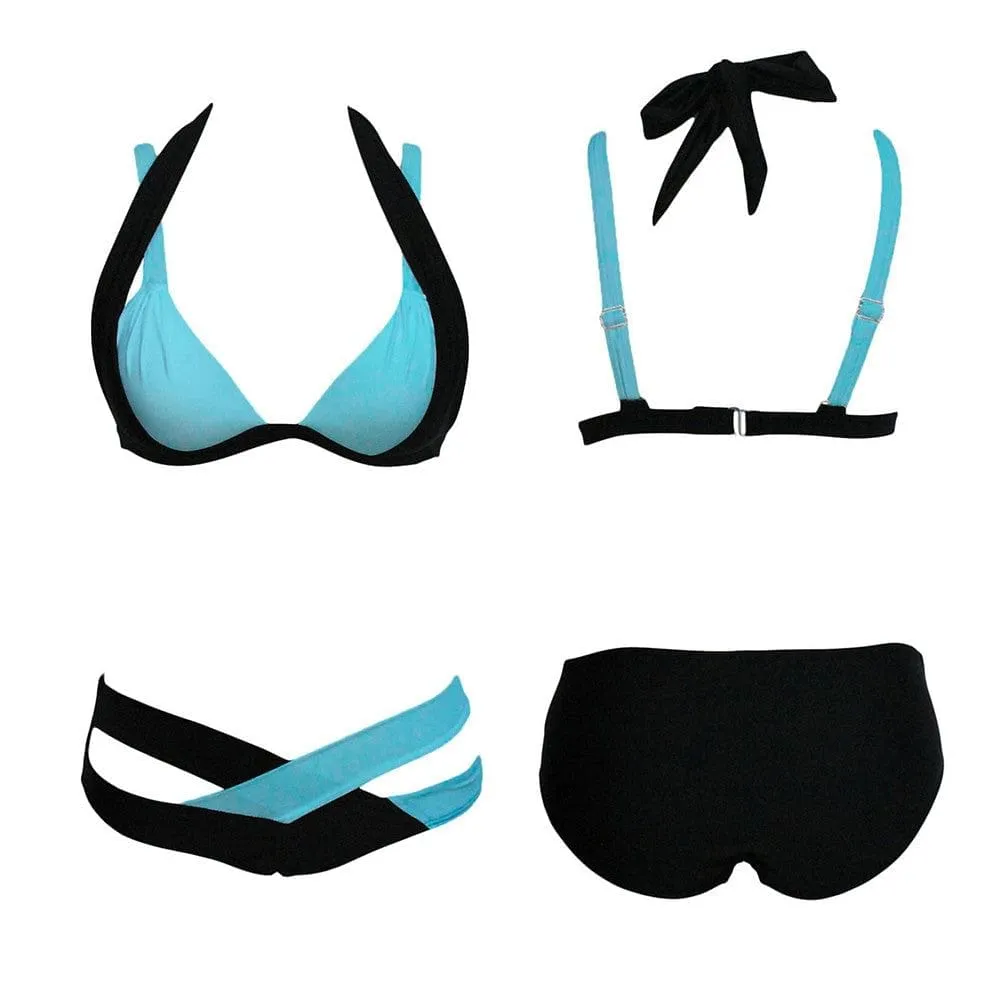 Color Block Push-up Halter Bikini