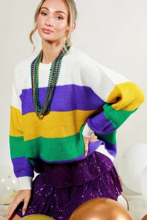 Colorblock Classic Mardi Gras Sweater