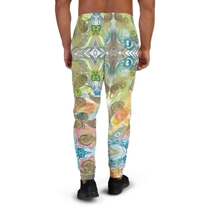 Colorful Waves Men's Joggers, Japanese Wavy Abstract Premium Slim Fit Sweatpants-Made in EU