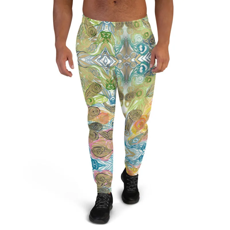 Colorful Waves Men's Joggers, Japanese Wavy Abstract Premium Slim Fit Sweatpants-Made in EU