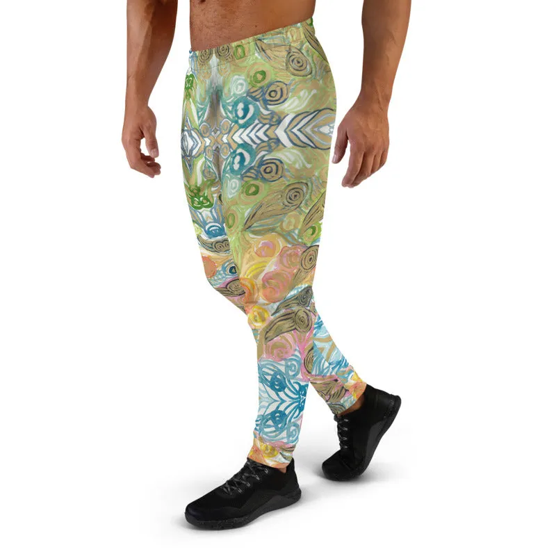Colorful Waves Men's Joggers, Japanese Wavy Abstract Premium Slim Fit Sweatpants-Made in EU